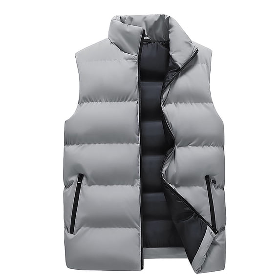 Dezsed Vests for Women 2025 Fashion Men Solid Stand Collar Sleeveless Cardigan Jacket Outerwear Padded Coat Gray XL