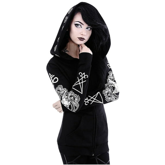 Dezsed Vintage Gothhic Zip Up Hoodies for Women Women Loose Gothic Punk Long Sleeve Pockets Hooded Black Cardigan Zipper Jacket Coat Black XL