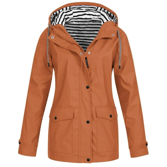 Dezsed Windbreaker Jacket Women Clearance Women's Solid Rain Jacket Outdoor Jackets Hooded Raincoat Windproof Orange M