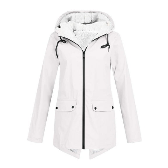 Dezsed Windbreaker Jacket Women Women's Solid Rain Jacket Outdoor Jackets Hooded Raincoat Windproof White XXL