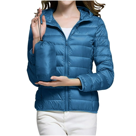 Dezsed Winter Coats for Women Clearance Women's Solid Color Long Sleeved Zipper with Pocket Lightweight Cotton Jacket Blue L