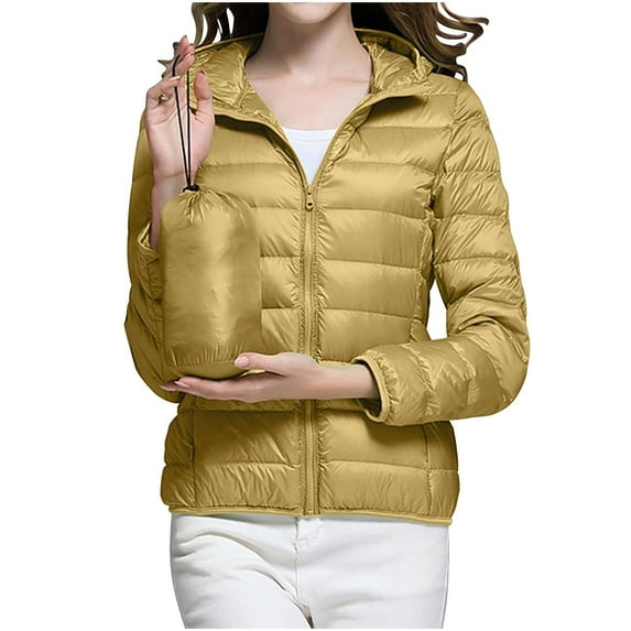 Dezsed Winter Coats for Women Women's Solid Color Long Sleeved Zipper with Pocket Lightweight Cotton Jacket Gold M