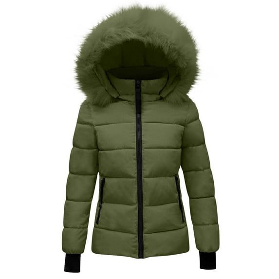 Dezsed Winter Coats for Women Clearance Women's Winter Tops Jacket with Hood Waist and To Overcome Outer Long Sleeve Coats Army Green XL