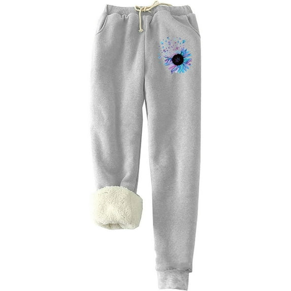 Dezsed Winter Warm Fuzzy Sweatpant for Women Elastic High Waist Sherpa Lined Jogger Fleece Pants Drawstring Trendy Print Pants Womens Clothes Gray L Clearance