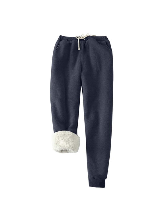 Winter Warm Thick Sweatpants for Women Drawstring Jogger Pants Loose Soft Sweatpants Comfy Stretchy Fleece Lined Thermal Navy 5XL