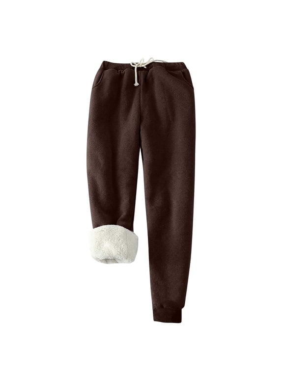 Winter Warm Thick Sweatpants for Women Drawstring Jogger Pants Loose Soft Sweatpants Comfy Stretchy Fleece Lined Thermal Coffee M