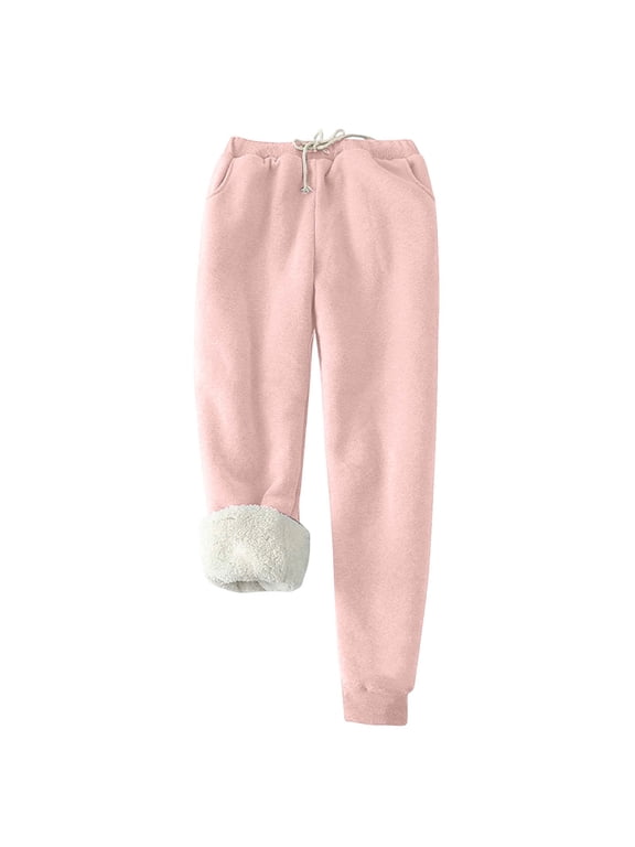 Winter Warm Thick Sweatpants for Women Drawstring Jogger Pants Loose Soft Sweatpants Comfy Stretchy Fleece Lined Thermal Pink S