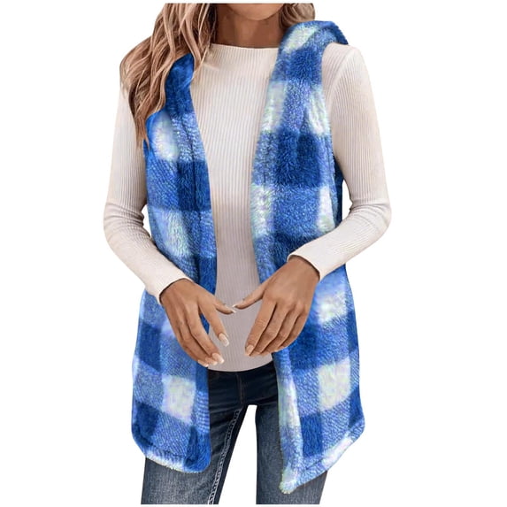 Dezsed Woman Fashion Jacket Sleeveless Hooded Pocket Coat Blouse Printed Clothing Blue XXL