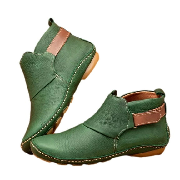 Dezsed Women Ankle Boots Women's Roman Pointed Casual Booties Spring Fall Women Boots Ladies Western Stretch Botas Leather Casual Shoes Green 37