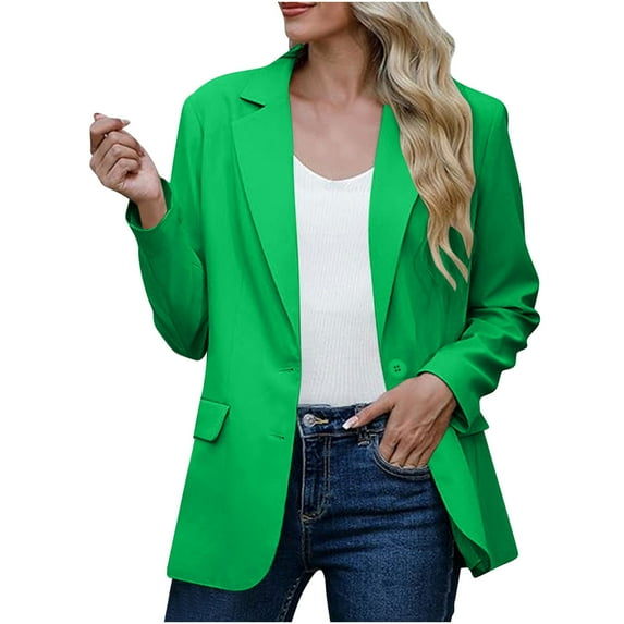 Dezsed Women Blazers Womens Bussiness Casual Blazers Open Front Long Sleeve Work Office Blazer Jacket with Shoulder Pads Fall Fashion 2025 Green M