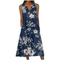 thumbnail image 1 of Dezsed Women Casual Dresses with Pocket Summer Floral Button V Neck Sleeveless Long Dresses Holiday Beach Midi Dress Dark Blue 3XL, 1 of 5