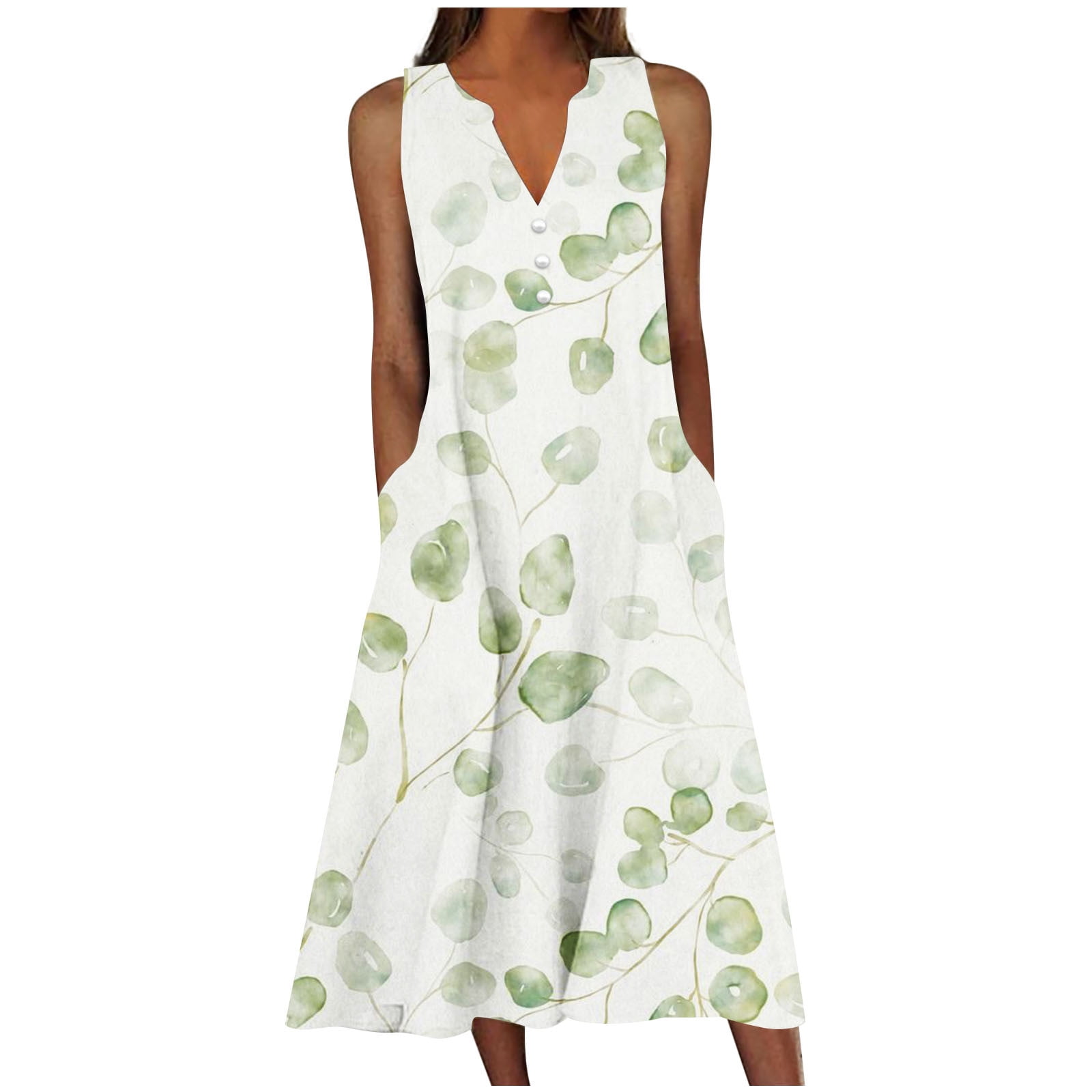 Dezsed Women Casual Dresses with Pocket Summer Floral Button V Neck  Sleeveless Long Dresses Holiday Beach Midi Dress Mint Green S - Walmart.com