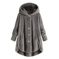 thumbnail image 1 of Dezsed Women Casual Fleece Hoodies Tunic Sweatshirt Women Plus Size Button Plush Tops Hooded Loose Cardigan Wool Coat Winter Jacket Dark Gray XL, 1 of 5