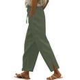 thumbnail image 1 of Dezsed Women Casual Lightweight Drawstring Capri Pants with Pockets Wide Leg Cropped Cotton Linen Pants for Women Green XL, 1 of 6