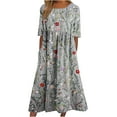 thumbnail image 1 of Dezsed Women Casual Loose Bohemian Floral Dress with Pockets Short Sleeve Long Midi Summer Beach Flowy Dress Light Gray L, 1 of 5