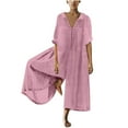 thumbnail image 1 of Dezsed Women Casual Loose Wide Leg Pants Jumpsuits Baggy Cotton Linen 3/4 Sleeve Rompers with Pockets Pink S, 1 of 6