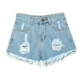 thumbnail image 1 of Dezsed Women Casual Summer Mid Waist Stretchy Denim Jean Shorts Junior Short Jeans Distressed Jeans Ripped Denim Shorts Light Blue L, 1 of 4