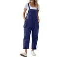 thumbnail image 1 of Dezsed Women Cotton Linen Overalls Casual Loose Adjustable Straps Bib Pants Baggy Jumpsuits with Pockets Dark Blue S, 1 of 9