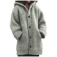 thumbnail image 1 of Dezsed Women Hooded Long Cardigan Coat Women's Thickened Medium Long Sweater Hooded Cardigan Solid Color Coat Sweater Coat Gray L, 1 of 7