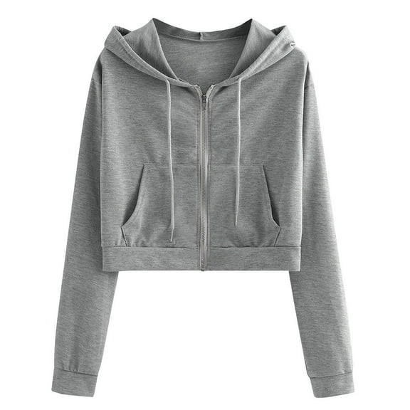 Dezsed Women Hooded Sweatshirts Women Casual Solid Long Sleeve Zipper Pocket Shirt Hooded Sweatshirt Tops Gray