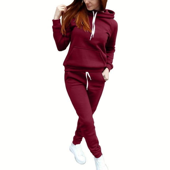 Dezsed Women Jogger Outfit Matching Sweat Suits Long Sleeve Hooded Sweatshirt and Sweatpants 2 Piece Workout Sets Red XL
