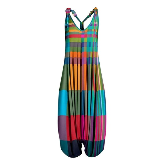 Dezsed Women Jumpsuits Summer Overalls Women Casual Boho Print Romper Long Playsuit Strapless Sleeveless Jumpsuit Blue XL