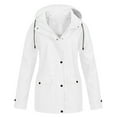 thumbnail image 1 of Dezsed Women Lightweight Water-proof Rain Jackets Women Solid Rain Jacket Outdoor Plus Size Hooded Raincoat Windproof White, 1 of 4
