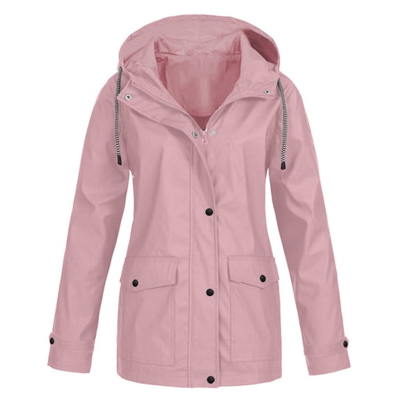 Dezsed Women Lightweight Water-proof Rain Jackets Women Solid Rain Jacket Outdoor Plus Size Hooded Raincoat Windproof XXXXXL