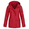 thumbnail image 1 of Dezsed Women Lightweight Waterproof Rain Jackets Women Solid Rain Jacket Outdoor Plus Size Hooded Raincoat Windproof Red S, 1 of 4