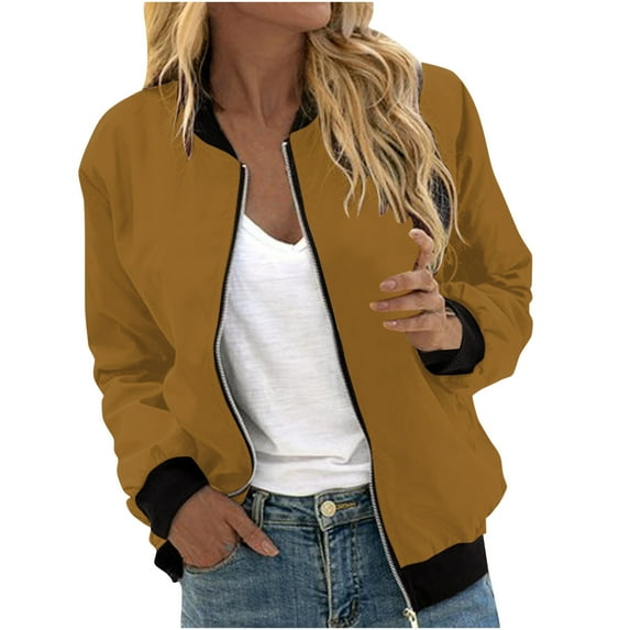 Dezsed Women Long Sleeve Zipper Sweatshirt Coat Women's Casual Fashion Printed Pocket Zippered Coat Yellow M
