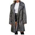 thumbnail image 1 of Dezsed Women Luxury Winter Warm Fuzzy Long Coat Jacket Clearance Womens Ladies Warm Faux Furry Long Coat Jacket Winter Solid V-neck Outerwear Dark Gray S, 1 of 7
