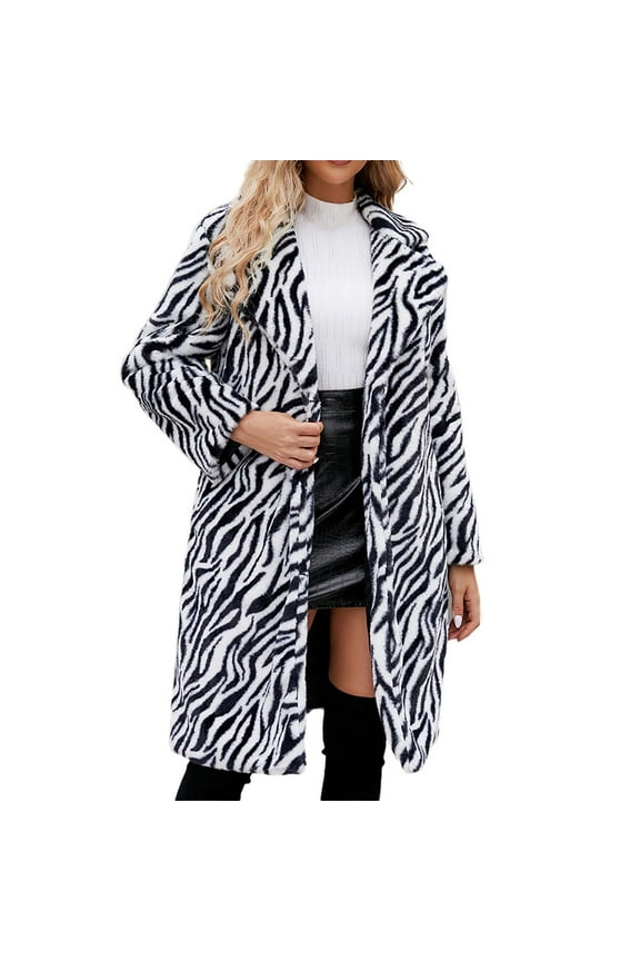Women Luxury Winter Warm Fuzzy Long Coat Jacket Womens Ladies Warm Faux Furry Long Coat Jacket Winter Solid V-neck Outerwear White