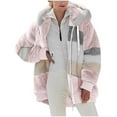 thumbnail image 1 of Dezsed Women Oversized Sherpa Jackets Fuzzy Fleece Zip Up Outerwear Coat Clearance Fashion Woman Long Sleeve Open Front Loose Outerwear Patchwork Blouse Coat Tops Pockets Blouse Pink XXXXL, 1 of 6