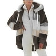 thumbnail image 1 of Dezsed Women Oversized Sherpa Jackets Fuzzy Fleece Zip Up Outerwear Coat Clearance Fashion Woman Long Sleeve Open Front Loose Outerwear Patchwork Blouse Coat Tops Pockets Blouse Coffee XXL, 1 of 5