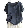 thumbnail image 1 of Dezsed Women Plus Size T-Shirt Blouse Summer Casual Loose Round Neck Short Sleeve Printed Shirt Tops Navy M, 1 of 4