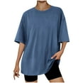 thumbnail image 1 of Dezsed Women Plus Size T Shirts Oversized Tee Tops Casual Loose T-Shirt Round Neck Shoulder Drop Short Sleeved Tees Shirts Navy L, 1 of 4