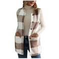 thumbnail image 1 of Dezsed Women'S Winter Checkered Pocket Color-Blocked Button Jacket Top Khaki XXL, 1 of 8