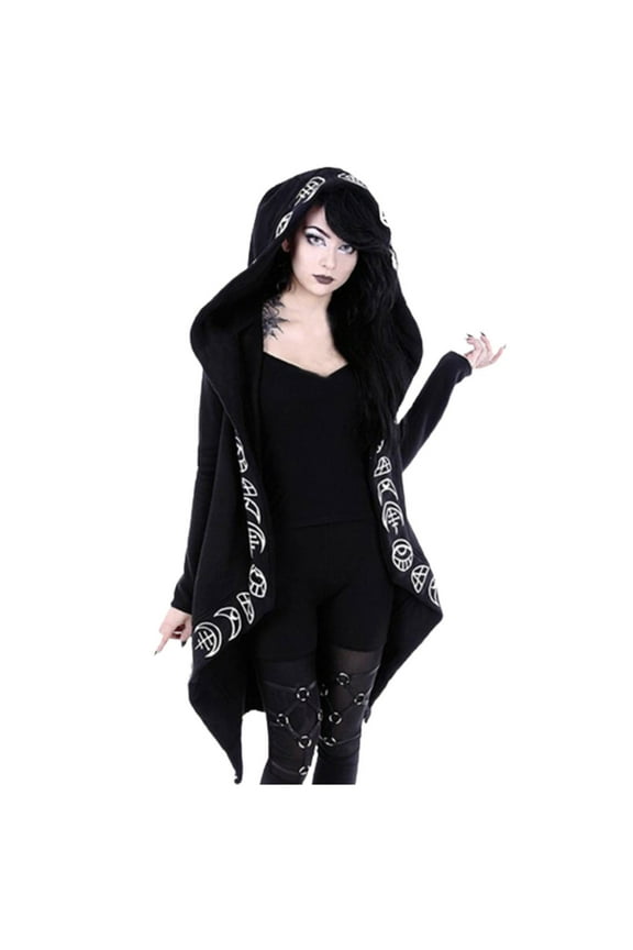 Women Vintage Gothhic Hoodies Sweatshirt Women Loose Gothic Punk Long Sleeve Hooded Black Cardigan Jacket Coat Black XXL