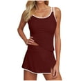 thumbnail image 1 of Dezsed Women Vintage Tummy Control Two Piece Tankini Swimsuits Swimdress Push up Swimwear Ruched Bathing Suits Clearance Wine S, 1 of 8