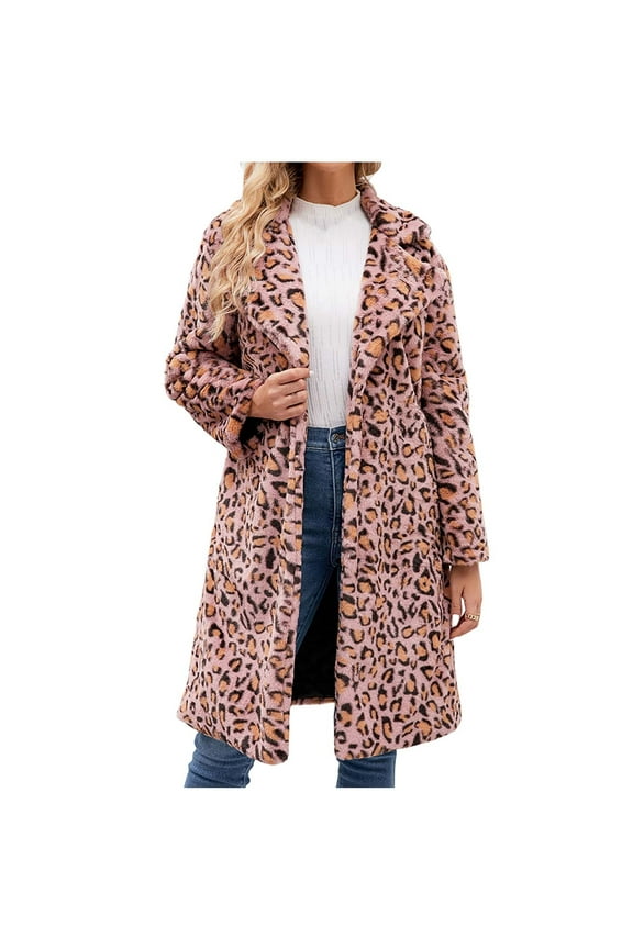 Women Winter Coat Jacket Luxury Faux Fuzzy Coat Womens Ladies Warm Faux Furry Long Coat Jacket Winter Solid V-neck Outerwear Pink S