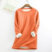 Dezsed Women Winter Pullover Solid Color Long Sleeve Round Neck Midi Sherpa Fleece Lined Sweatshirts Jumper Tops Plus Size Clearance Orange B XL