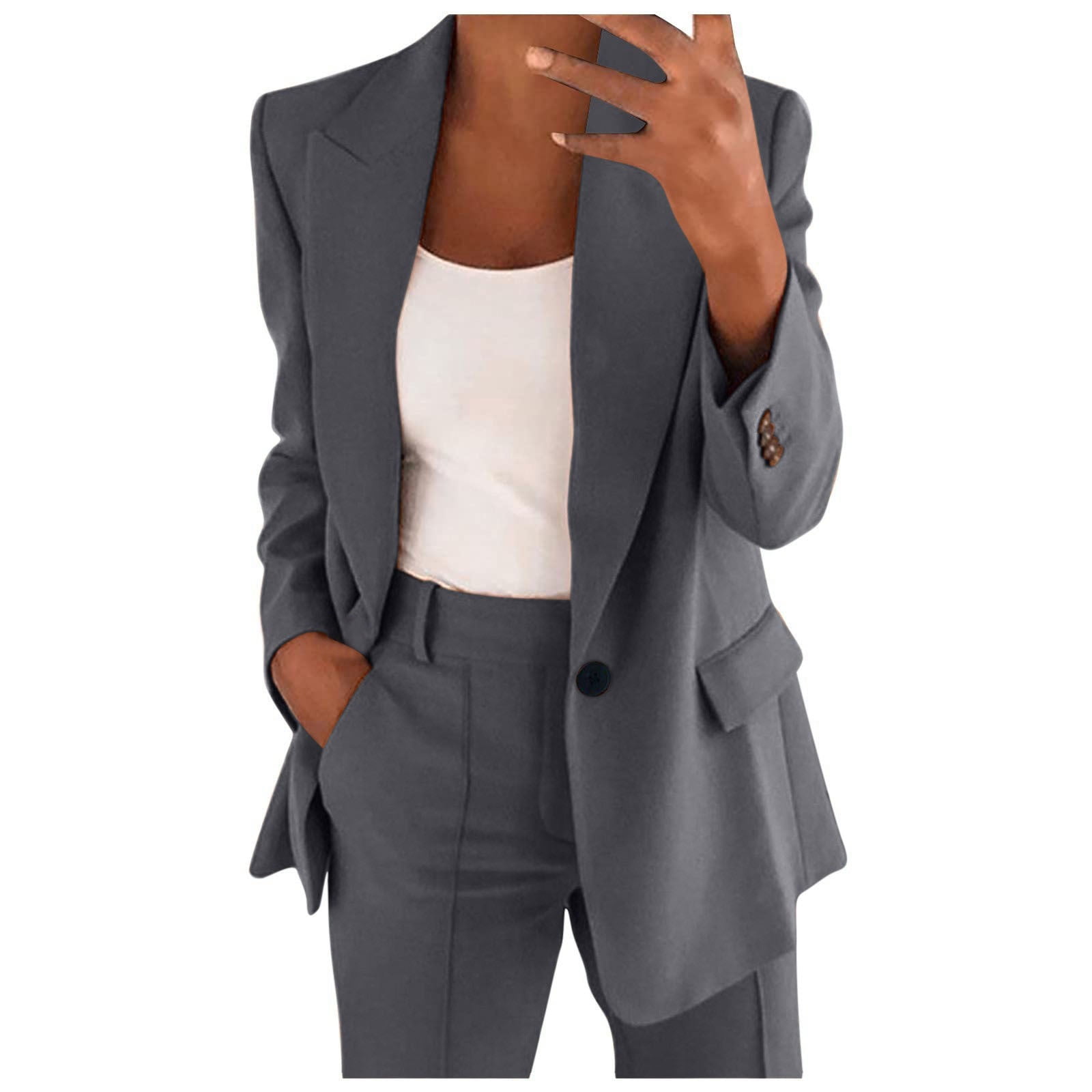 Elegant Women's Double Breasted Blazer Straight Leg Belted Pant Suits