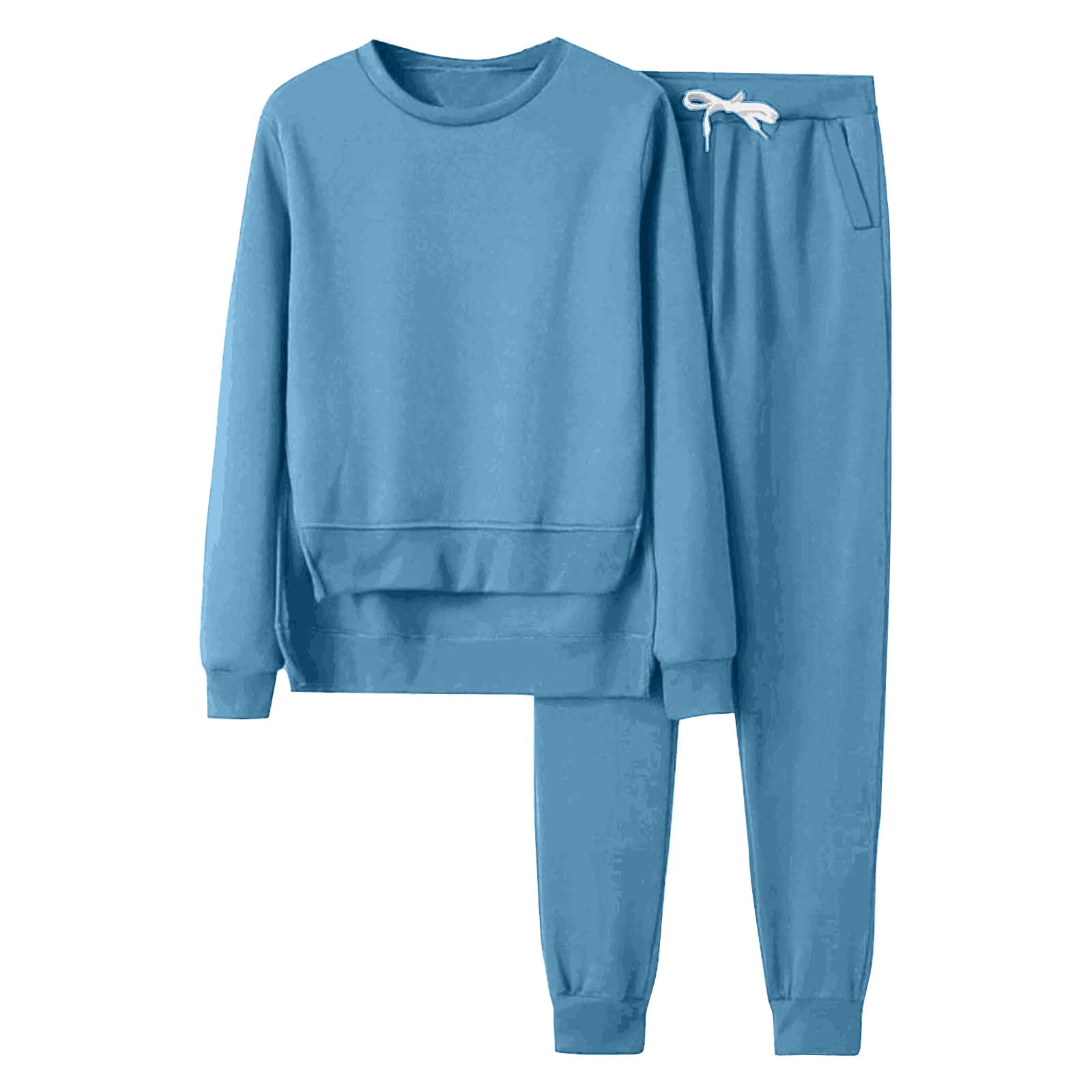 Feathered Sleeve Sweatshirt and Cargo Pocket Sweatpants Two-Piece Set - Light Blue