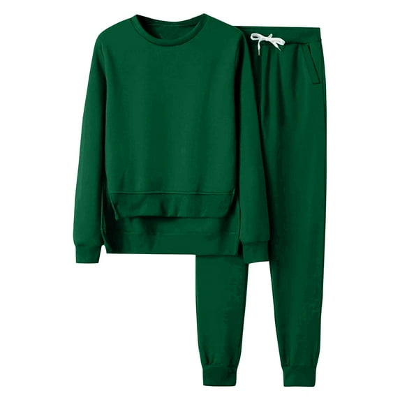 Dezsed Women's 2 Piece Outfits Casual Long Sleeve Pullover Sweatshirt and Jogger Sweatpants Lounge Sets Sweatsuits Green S on Clearance