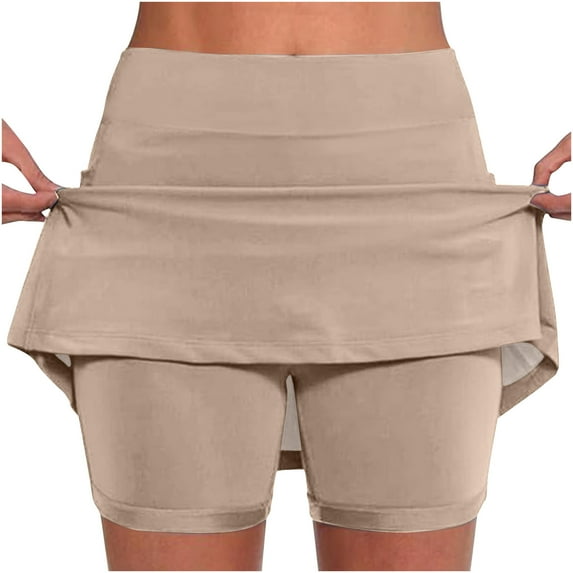 Dezsed Women's Active Athletic Skort Lightweight High Waisted Tennis Skirt Perfect for Running Training Sports Golf Beige XXXL