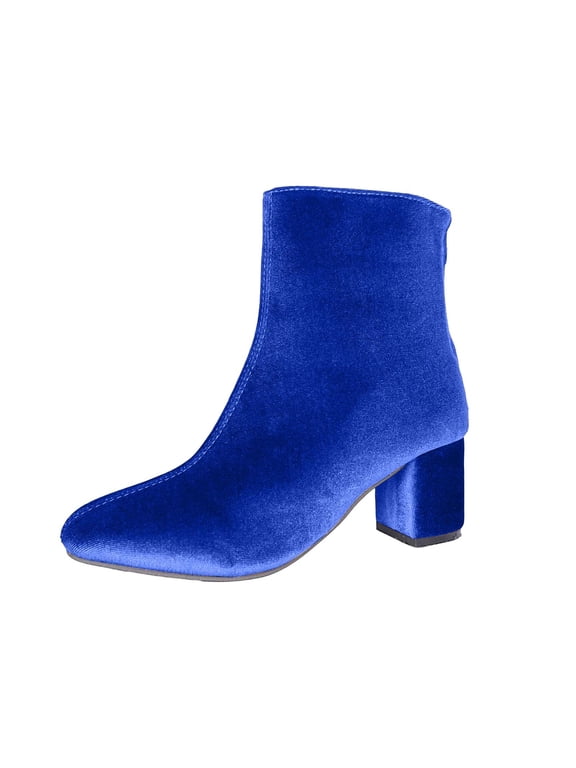 Women's Ankle Boots Chunky Block Mid Heel Comfortable Almond Toe Dressy Office Work Booties with Zipper Blue 43