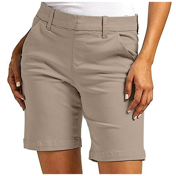 Dezsed Women's Bermuda Quick Dry Lightweight Stretch Shorts Golf Hiking Travel Shorts Summer Casual Shorts With Pockets Khaki L