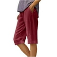thumbnail image 1 of Dezsed Women's Bermuda Shorts Knee Length Cotton Linen Long Shorts Casual Lightweight Summer Beach Cropped Pants with Pockets Red L, 1 of 6