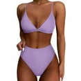thumbnail image 1 of Dezsed Women's Bikini Sets Two Piece Swimsuit High Waisted Bathing Suit Print V Neck Adjustable Spaghetti Straps Swimwear Purple M, 1 of 7