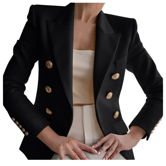 Dezsed Women's Blazer Business Jacket Elegant Business Office Work Women Lady Solid Button Suit Jacket Coat Outwear Black S